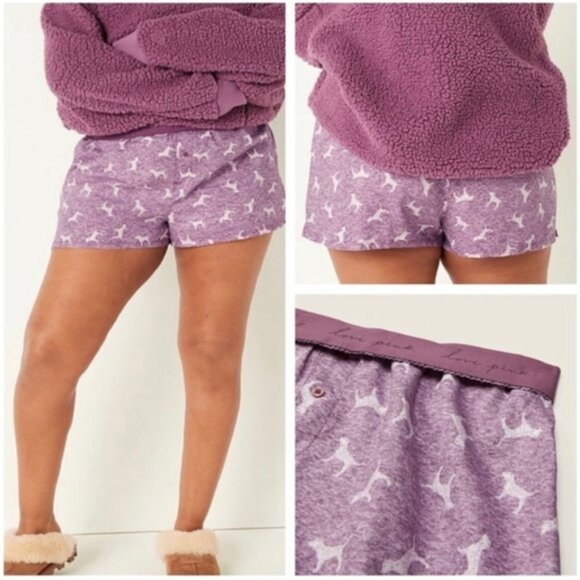 Victoria's Secret Pink | Purple Flannel Sleep Boxy Short Shortie Dogs | Size XXL - Picture 1 of 14